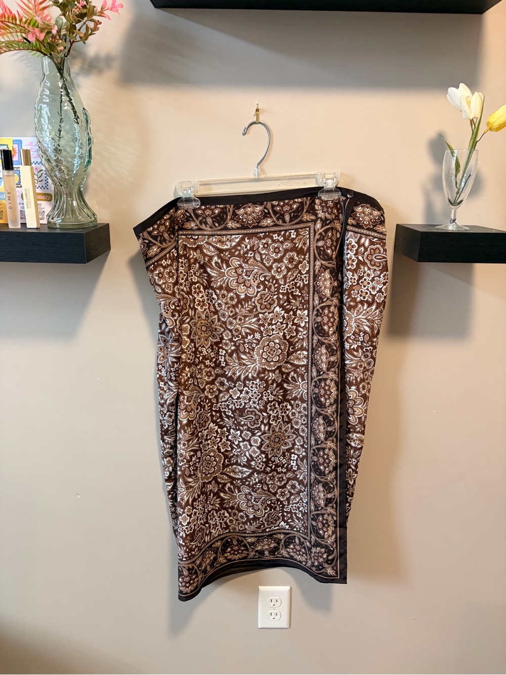 Vintage Brown Floral Midi Skirt